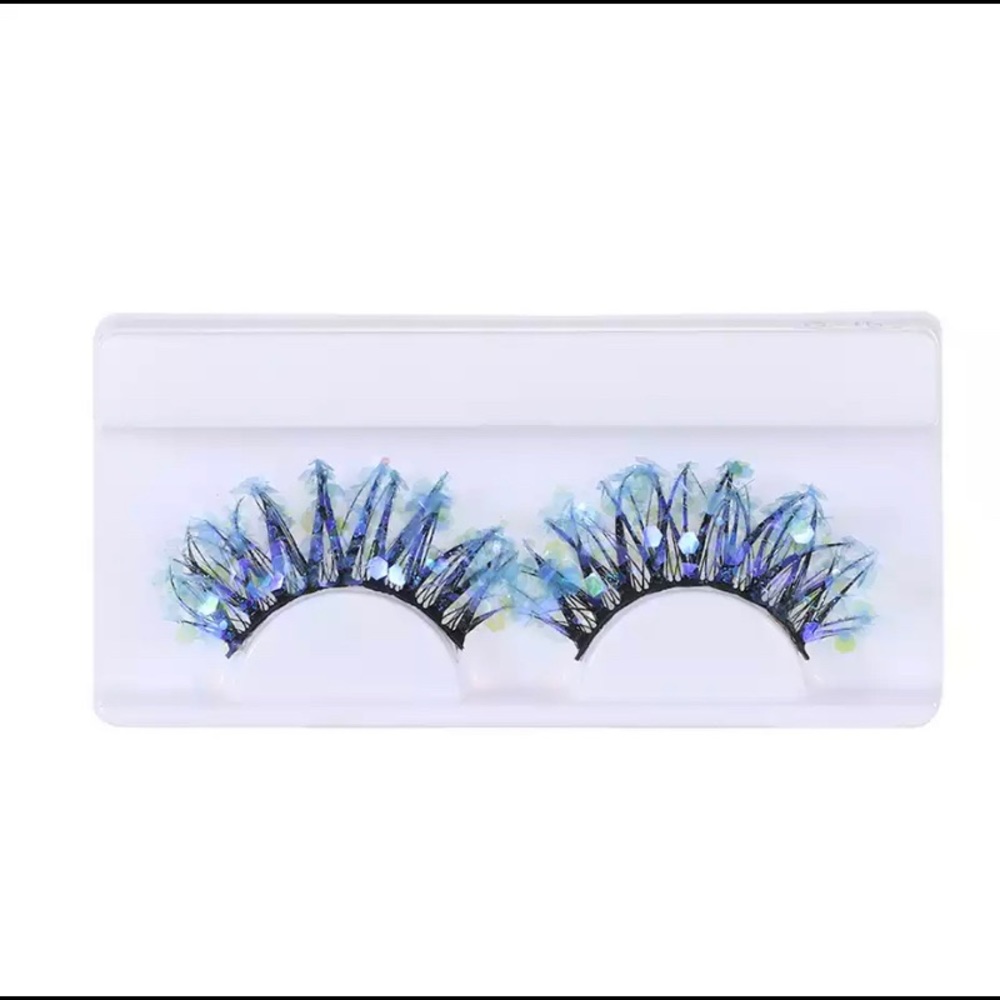 Blue Shining Gold Glitter Eyelashes Handmade Dramatic
